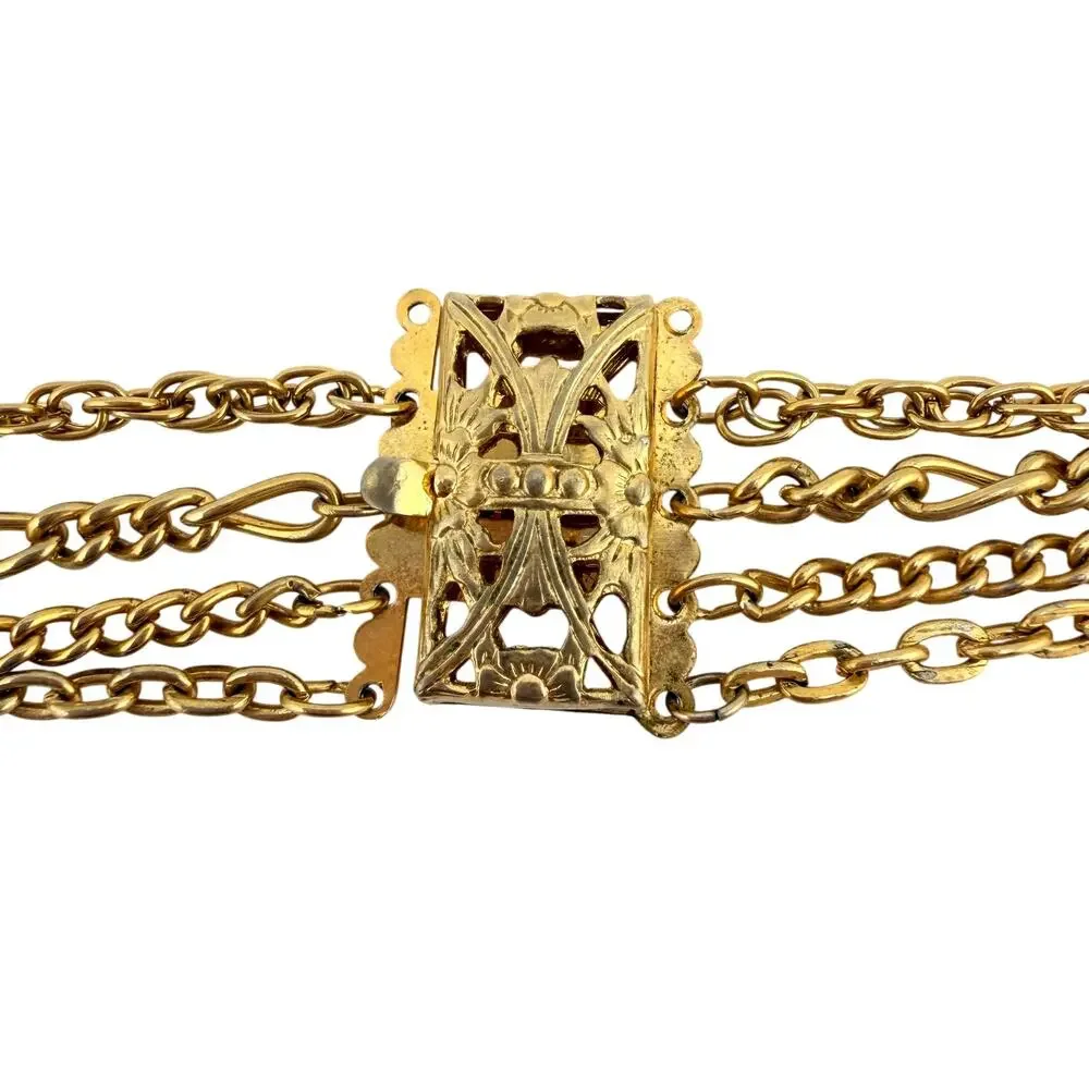 Vintage Monogram Locket Pendant Layered Multichain Gold Tone 19